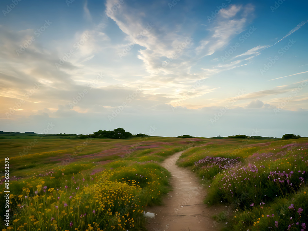 flowering heath and a beautiful sunset picture