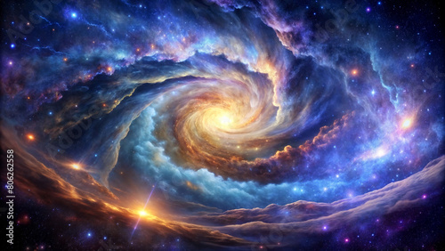  A majestic spiral Galaxy. Perfect for digital wallpapers  abstract covers  and interior wall art. Ideal for adding a cosmic touch to any space or project.