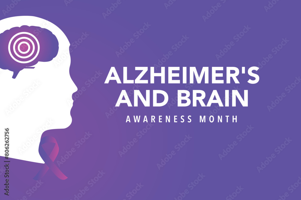 Alzheimer's and Brain awareness month is observed every year in June. it is an irreversible, progressive brain disorder that slowly destroys memory and thinking skills. Vector illustration