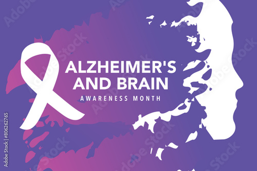 Alzheimer's and Brain awareness month is observed every year in June. it is an irreversible, progressive brain disorder that slowly destroys memory and thinking skills. Vector illustration