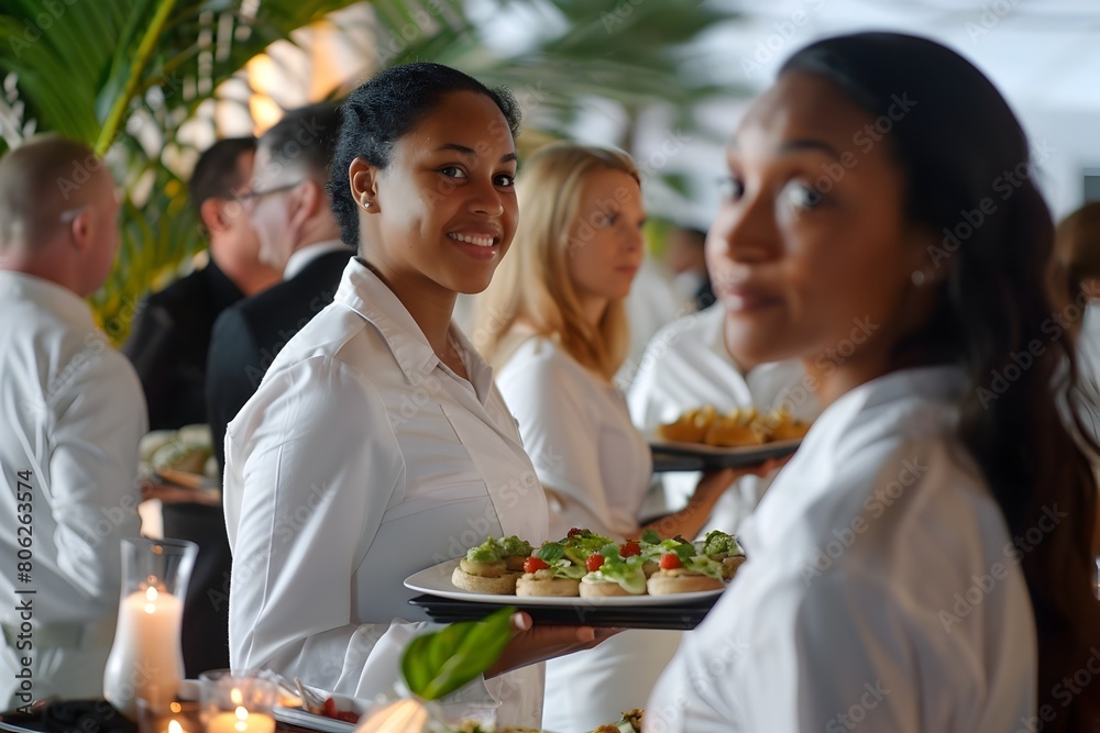 Elegant Reception Waiters Offering Gourmet Hors Doeuvres and Cocktails