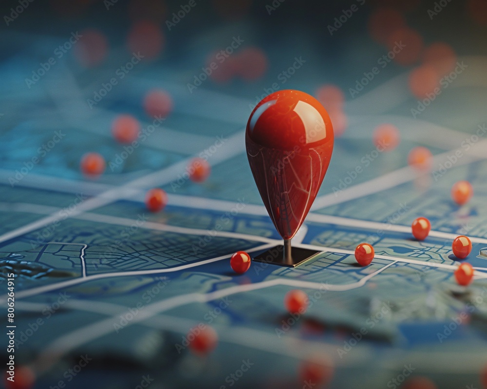 Red pin icon on top of the map, in the style of cartoon Red pin icon on top of the map, in the style of cartoon