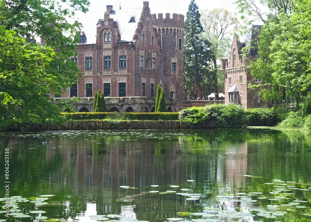 Beautiful historic german water castle named Schloss Pfaffendorf in Bergheim
