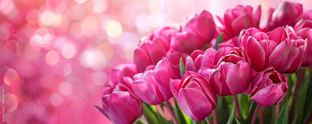 Background of pink flowers with empty space for text or greeting card design. Postcard for International Women's Day and Mother's Day. Banner. Background of pink flowers with empty space for text or greeting card design. Postcard for International Women's Day and Mother's Day. Banner.