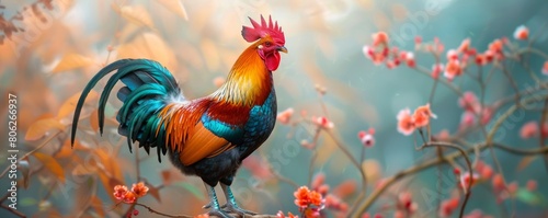 Wallpaper Mural Tough rooster chicken with sharp talons standing up and spreading his ruffled feathers Torontodigital.ca