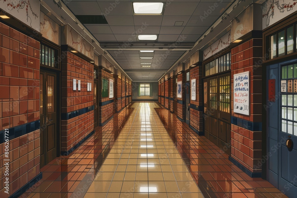 School Hallway Anime Background