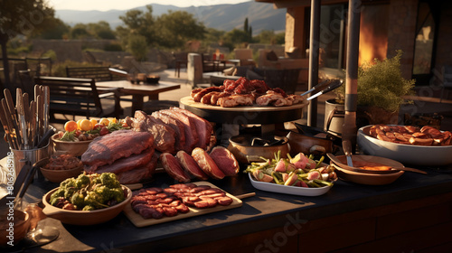 barbecue with meat and vegetables
