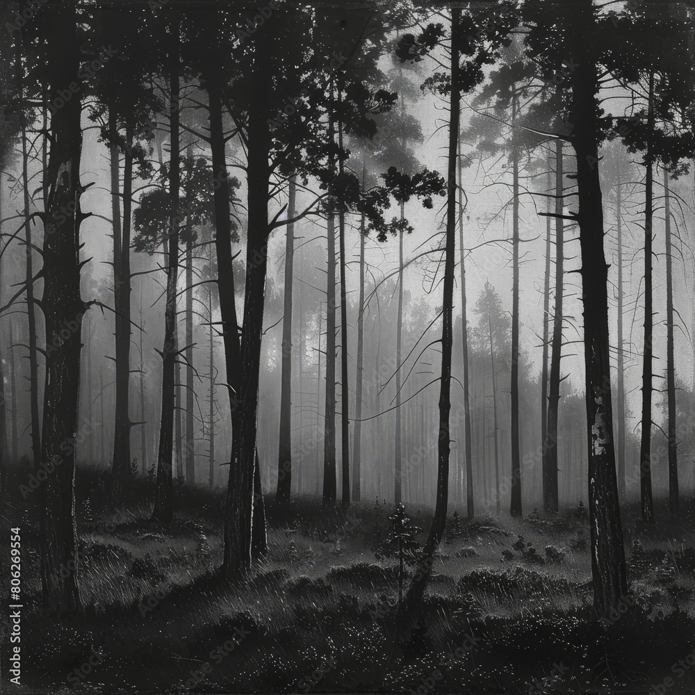 Fototapeta premium foggy forest in black and withe