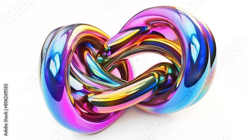 A twisted, multi-colored loop. The colors are vibrant and the loop is symmetrical.