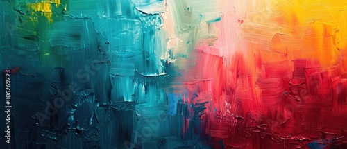 painterly texture abstract background by employing bold and bright brushstrokes  featuring a striking green  red  and blue color palette
