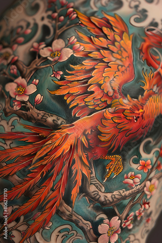Phoenix in Flight: A Harmonious Blend of Mythology and Nature Tattoo Design