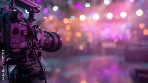 Capturing an Interview on Camera in a TV Studio with Blurred Background to Highlight Media Technology. Concept TV Studio Interview, Blurred Background, Media Technology Highlight, On-Camera Interview