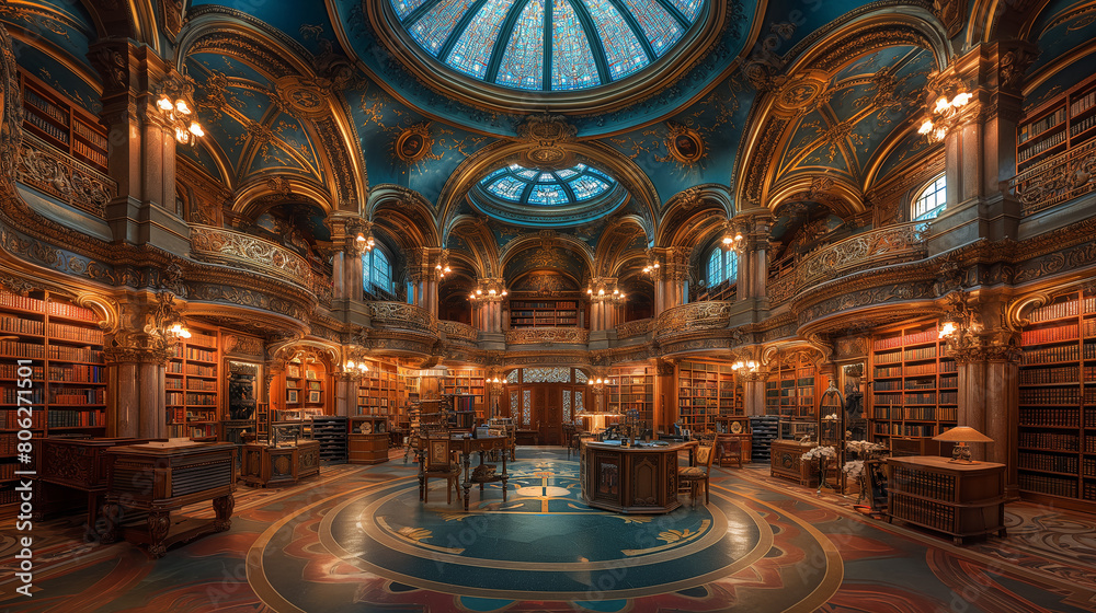 Fototapeta premium library interior lots of books