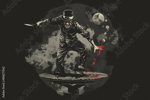 Horror themed t-shirt design of Balancing on a precarious platform