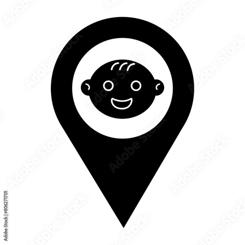 Kindergarden Map Pin Location Pointer Filled Icon | Kindergarden with Map Pointer Icon | Vector icons for app, website, graphic design, business, education, social media, school, services, etc.