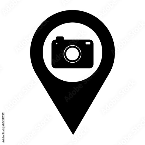 Photography Map Pin Location Pointer Filled Icon | Photo Studio with Map Pointer Icon | Vector icons for app, website, graphic design, business, photography, social media, technology, services, etc.