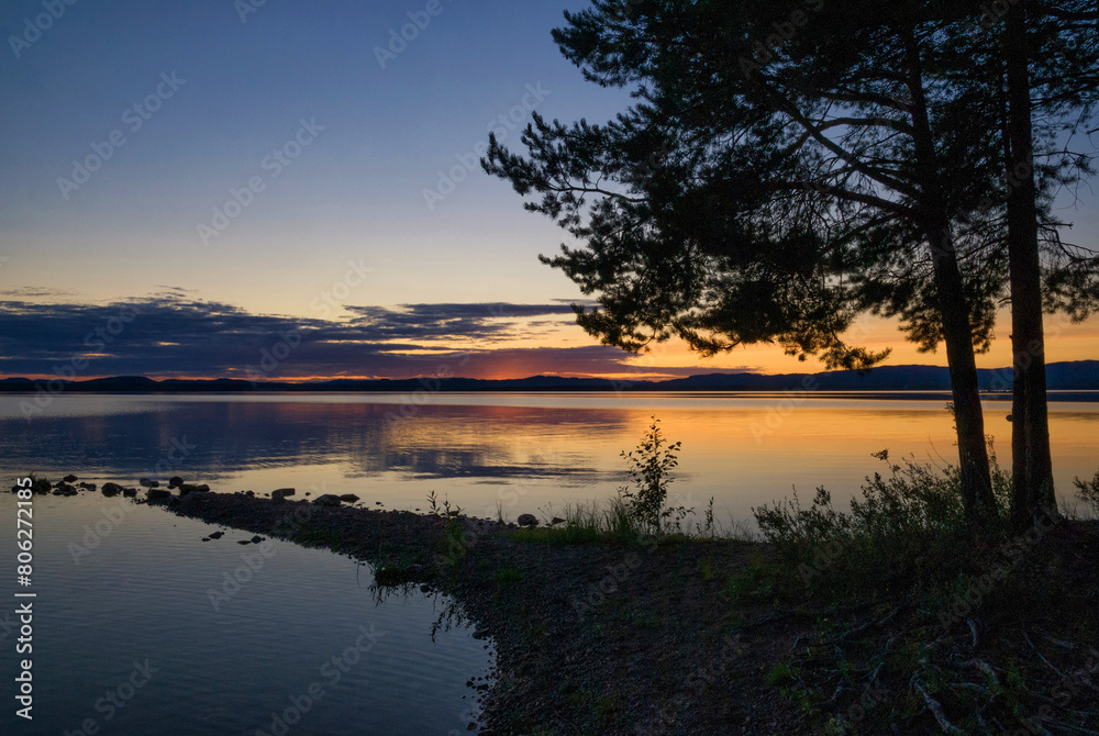 Beautiful Sunset over lake Orsa