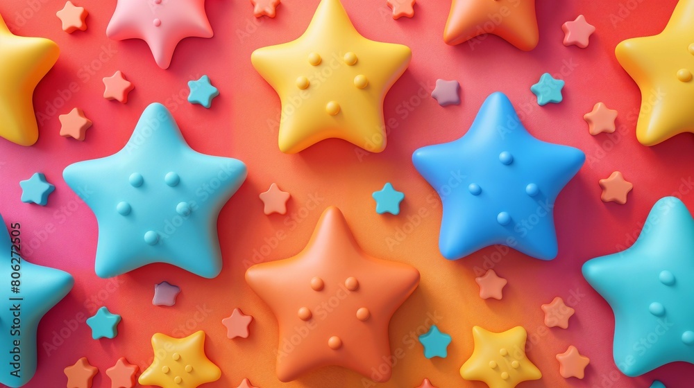 Vibrant Cartoon Star Pattern: Colorful Clay Texture Vibrant Cartoon Star Pattern: Colorful Clay Texture
