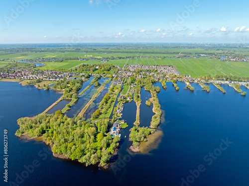 Aerial from the Spiegelplas and the little town Nederhorst den Berg in the Netherlands