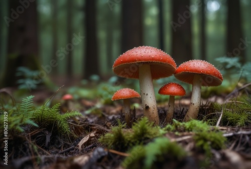 red fly agaric on the background of the forest