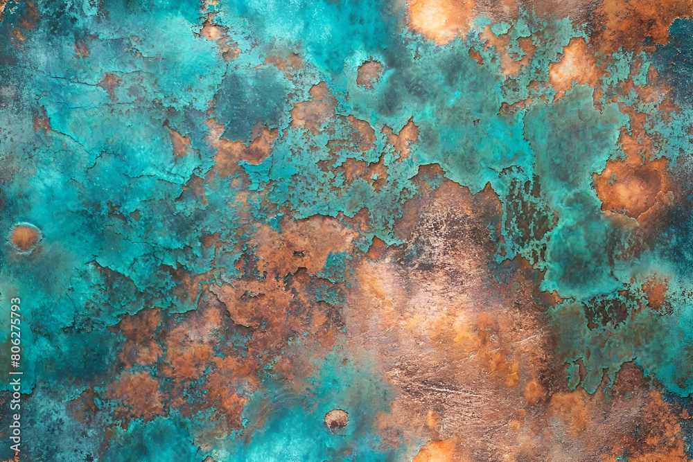 Textured Copper Surface with a Patina of Teal and Magenta Textured Copper Surface with a Patina of Teal and Magenta