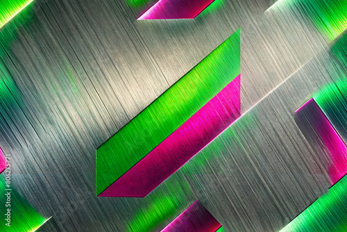 Close-up of Brushed Aluminum with a Streak of Hot Pink and Electric Green
