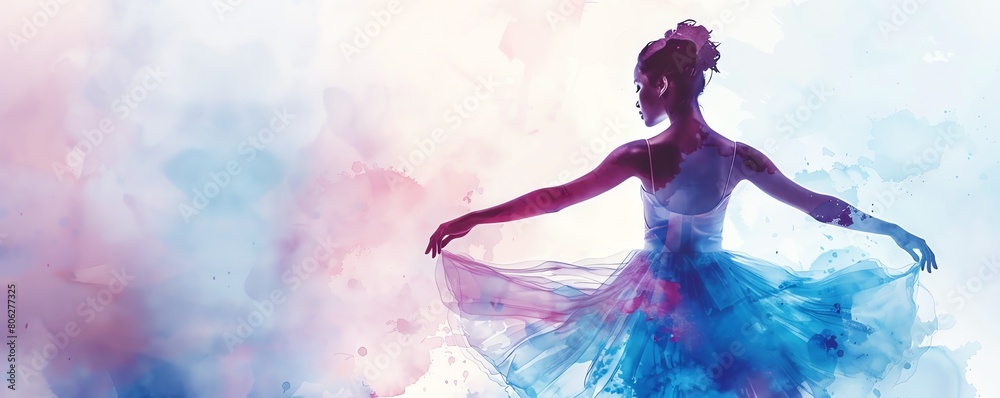 A beautiful watercolor painting of a ballerina in a blue and purple dress A beautiful watercolor painting of a ballerina in a blue and purple dress