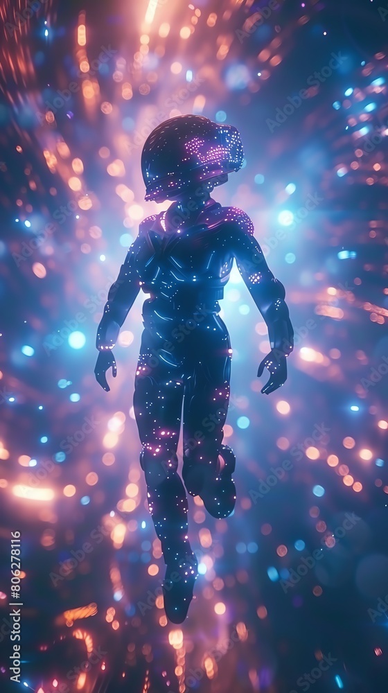 Astronaut in a spacesuit floating through a sea of stars