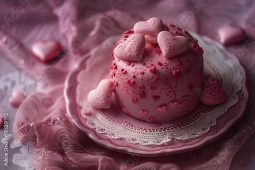 Wallpaper Mural Romantic Pink Frosted Cake Adorned with Heart Decorations Torontodigital.ca