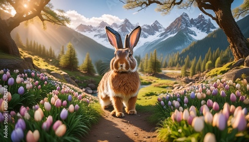 experience thrilling escapades with imaginative easter bunnies in a magical realm dominant hare generative ai photo