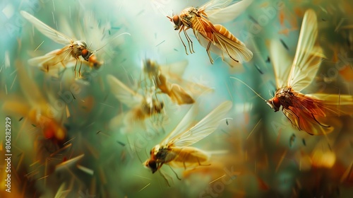 A group of insects flying in the air. © VISUAL BACKGROUND