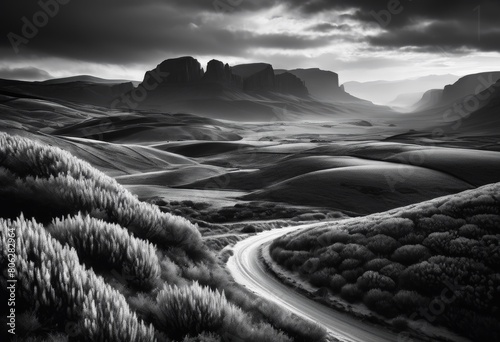 illustration, eternal monochrome timeless black white landscapes, enduring, everlasting, undying, unchanging, infinite, perpetual, ceaseless, continuous photo