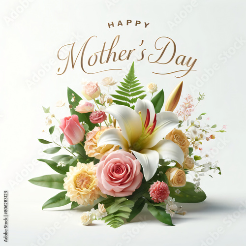 a greeting card for mother's day with flowers and a card for mother's day on white background