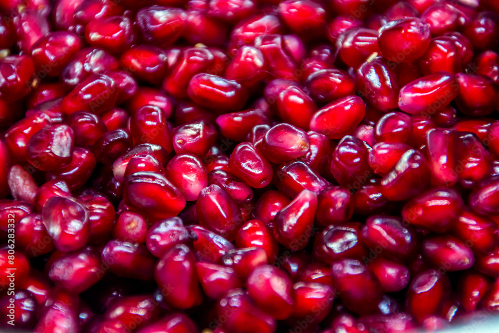 Red pomegranate seeds in macro Red pomegranate seeds in macro