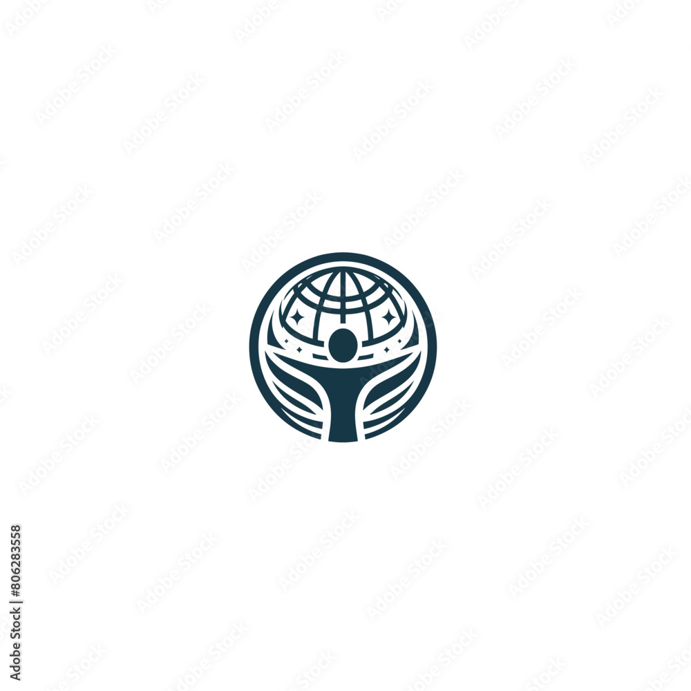 world-logo-with-globe-and-people-human illustration world-logo-with-globe-and-people-human illustration
