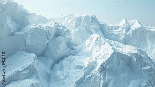 A snowy mountain range with a large, deep crevasse in the middle © ART IS AN EXPLOSION.