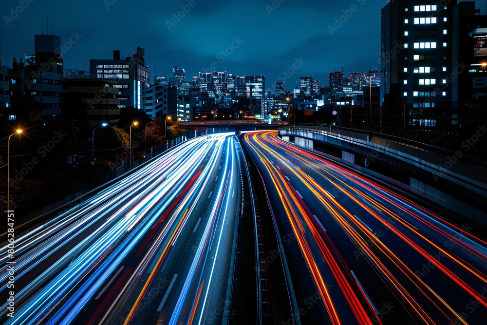 Obraz premium Long exposure photo of city traffic 