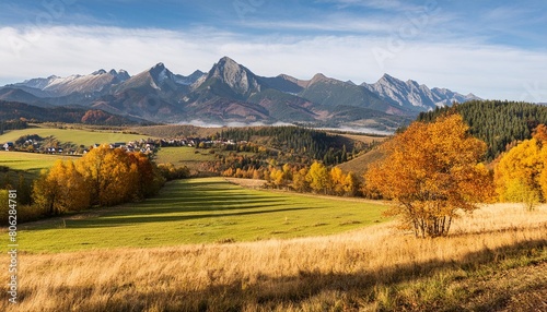 autumn in spisz in poland and slovakia with view to tatra mountains photo