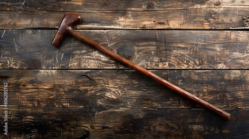 Vintage axe on a worn wooden background. Rustic charm meets functionality in this classic tool's portrayal. A study in craftsmanship and age. AI