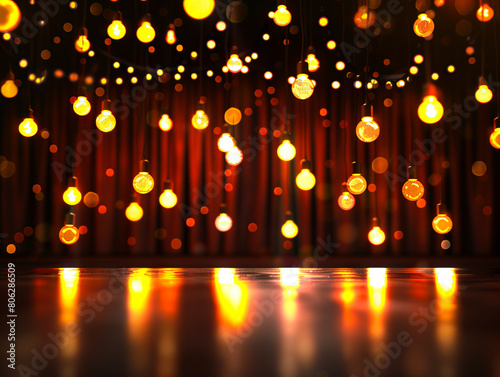 A stage with lights and curtains.