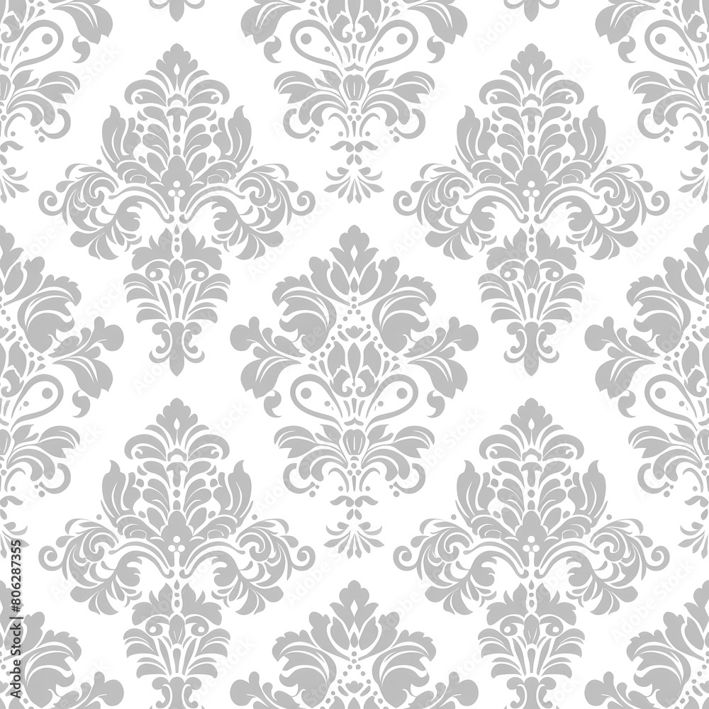 Seamless classic light gray damask pattern on white background. Elegant and timeless design for wallpapers and textiles Seamless classic light gray damask pattern on white background. Elegant and timeless design for wallpapers and textiles