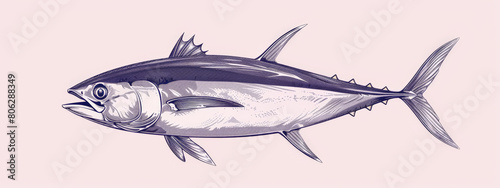 Illustration of a silver tuna fish in a side profile, simple artistic sketch. photo