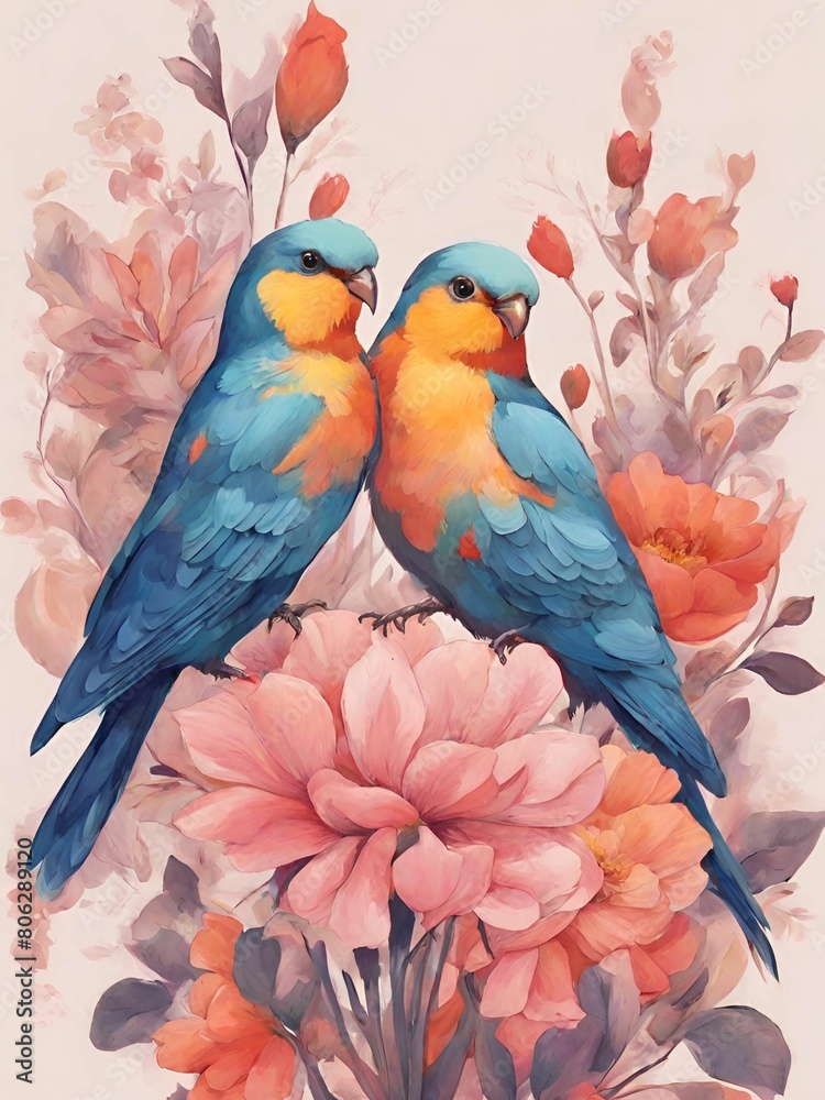 Obraz premium two parrots on the branch