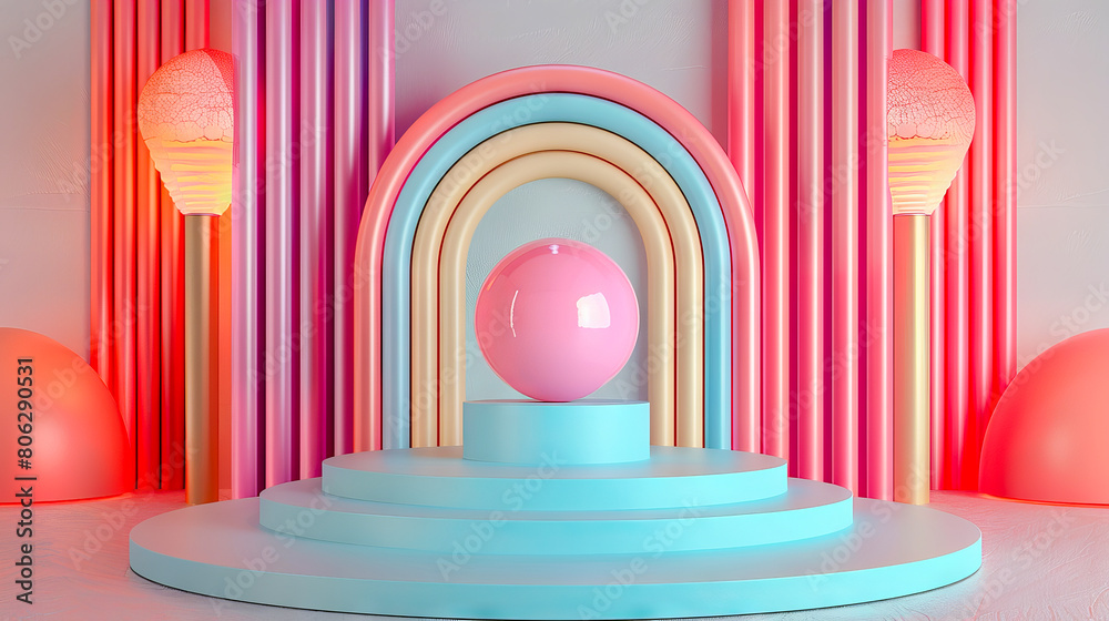 A pink and blue egg on a pedestal. A pink and blue egg on a pedestal.
