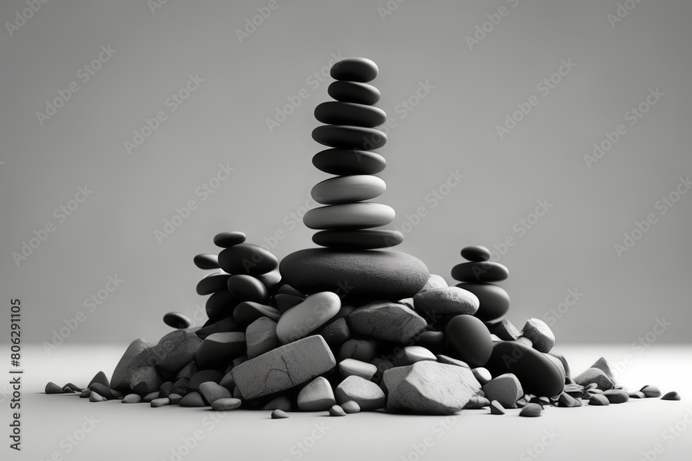 Obraz premium Zen Stones Pile Monochrome Balance and Harmony.