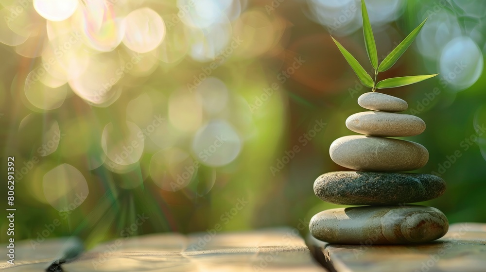 Obraz premium zen stones with bamboo leaves.