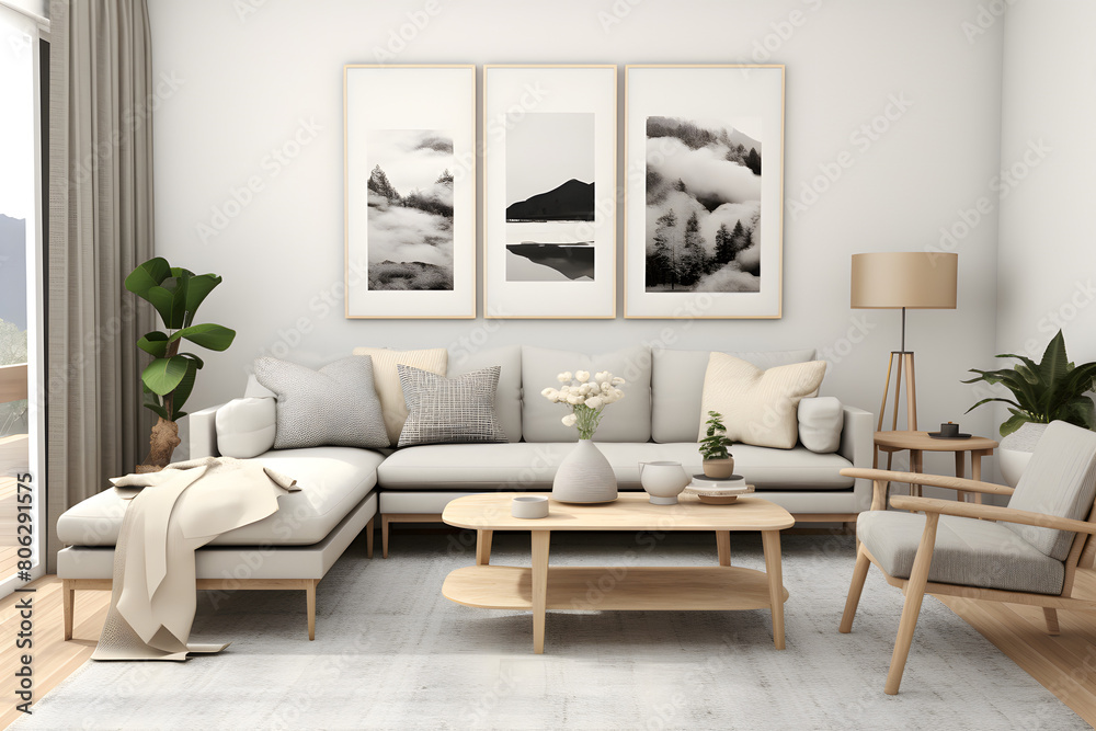 Fototapeta premium clean white beautiful interior livingroom with couch designer style