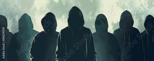 Mysterious Hooded Figures Shrouded in Shadows Concealing Their Identity and Intentions photo
