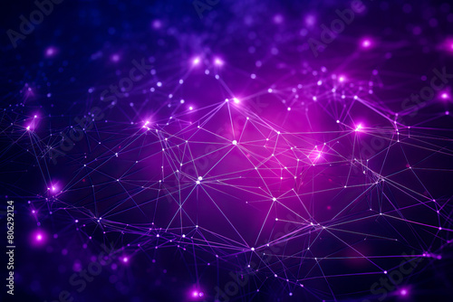 Pink purple abstract background with a network grid, particles connected and bokeh. Sci-fi digital technology with line connect network and data graphic IT background