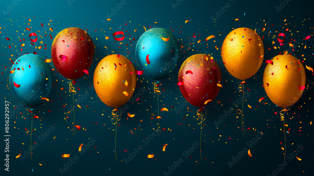 Colorful balloons with confetti on a dark background. Colorful balloons with confetti on a dark background.